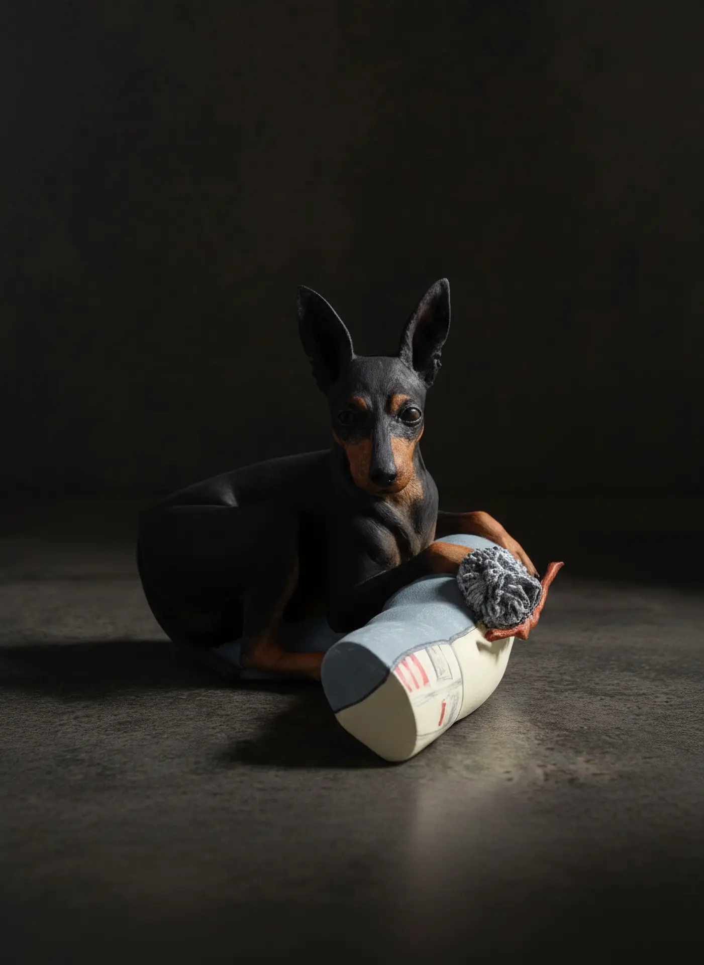 Pinscher su cuscino — ritratto 3D